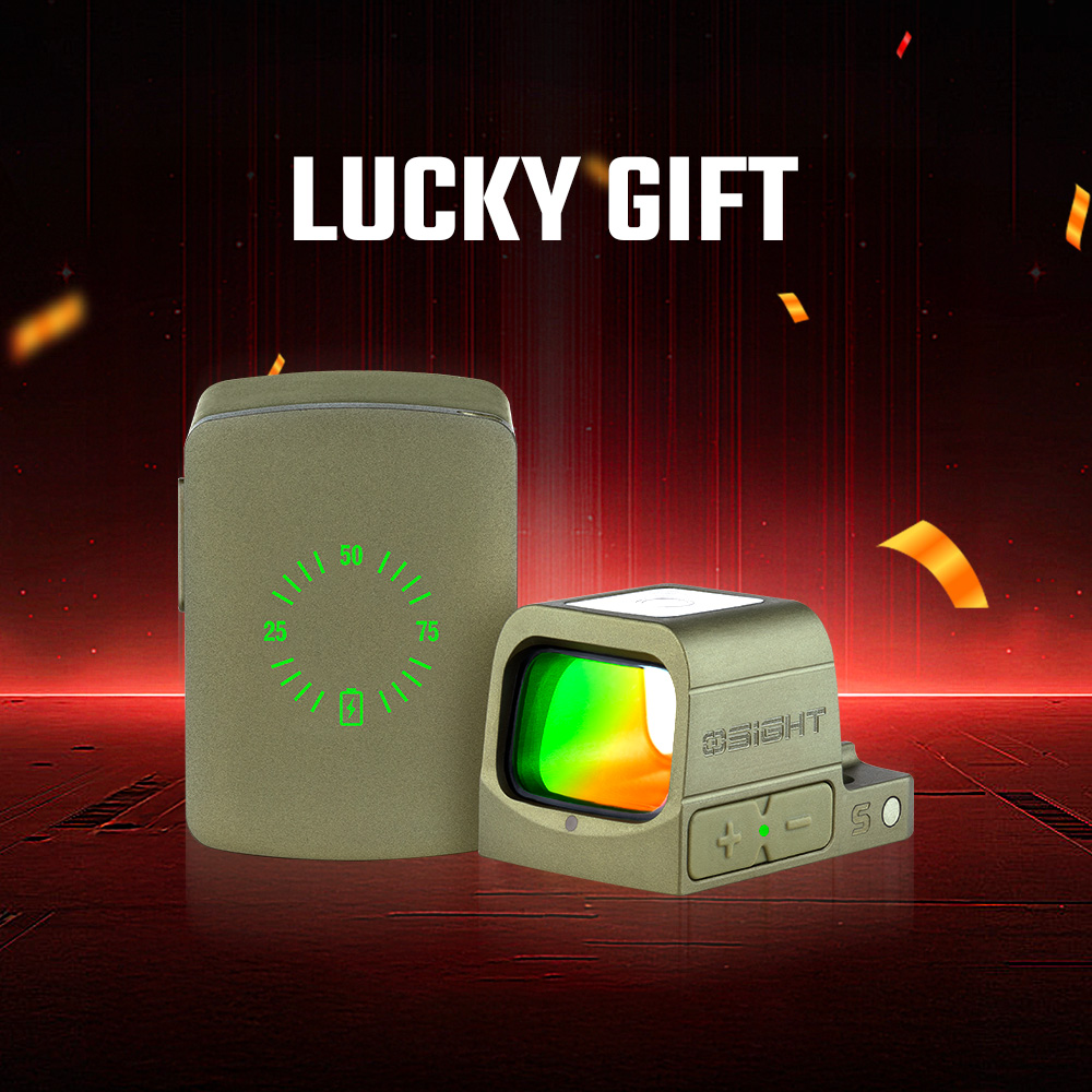 Olive green tactical red dot sight and portable power bank. Lucky gift offer.