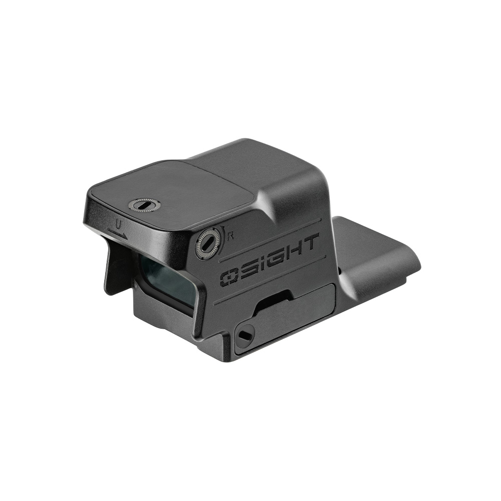 Olight Osight matte black magnetic charging reflex sight for handguns, isolated on white background.