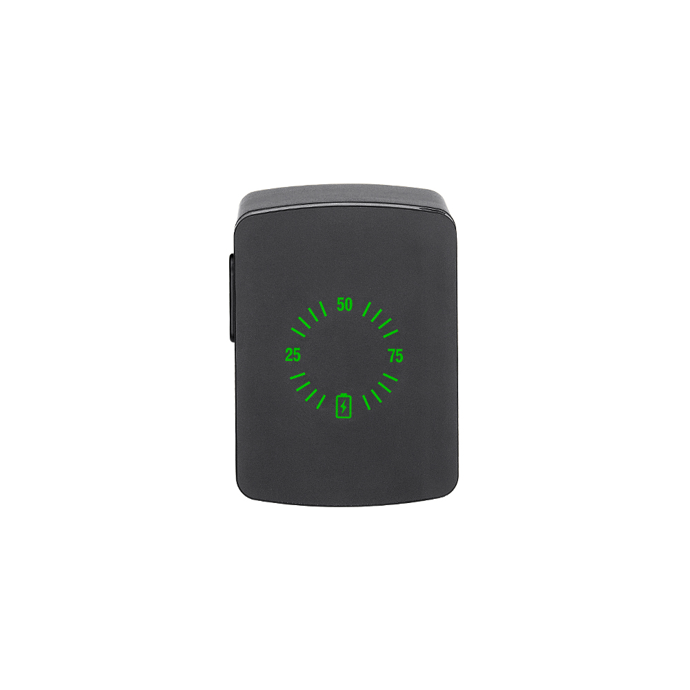 Olight gray Osight S, front view with green digital battery status display for portable power.