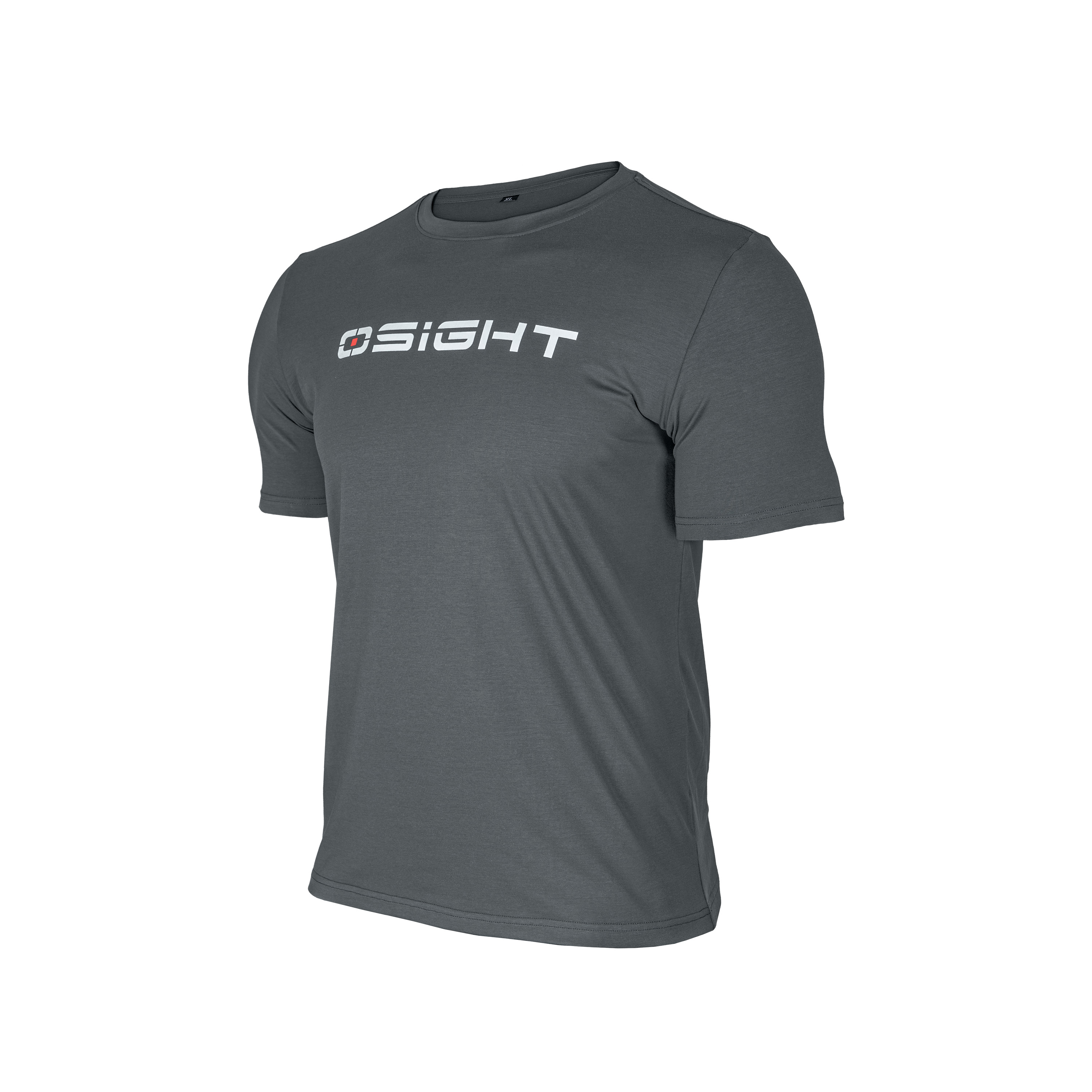 OSight men's dark gray short-sleeve crewneck t-shirt with red and white logo