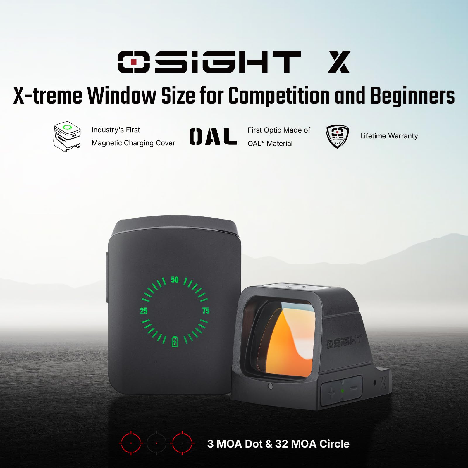 thumbnail image 2 of Osight SE Enclosed Optic - 2 MOA Dot & 32 MOA Circle, Lightweight & Waterproof 2 of 6